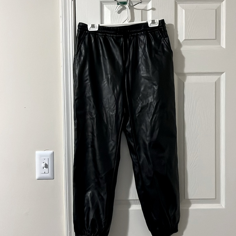 Ladies faux leather joggers.
